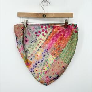 Natural Life Bandana Top Womens XLarge Satin Patchwork Boho Whimsy Indie Smocked